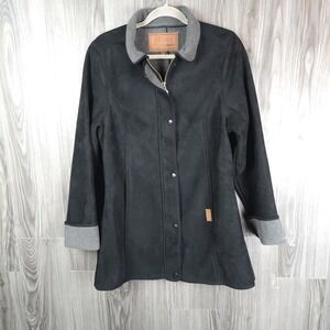 Outback Trading Co Womens Black Faux Suede Fleece Lined Jacket Coat Size Medium